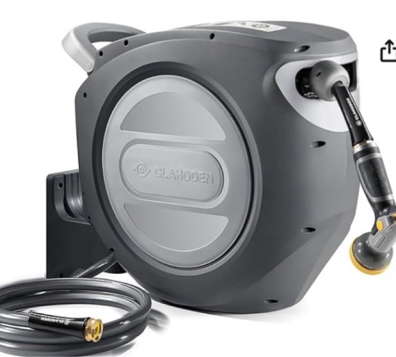 glahoden retractable garden hose reel 1/2 in x 100 ft upgraded uv resistant heavy duty automatic hose reel wall mount 3/4 in brass fitting 9 pattern nozzle any length lock slow retraction 180° swivel