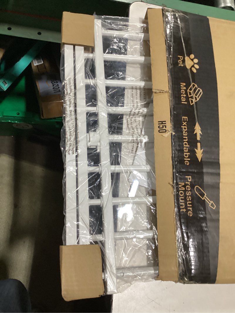Condition photo showing New/Like New for malier indoor dog gate with door, 26-41" extra wide full metal pet gate short dog gate for stairs, pressure mount 20'' tall small puppy gate, easy step over low gate for doorways white 20''h × 26''- 41''w