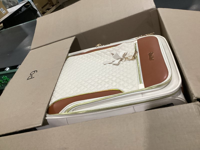 Condition photo showing Good Condition for carry on luggage 22x14x9 airline approved, 20 inch softside suitcase with 4 pcs, lightweight luggage for women with tsa lock and 4 spinner wheels, soft side carry-on suitcases for travel, beige 20 inch light beige