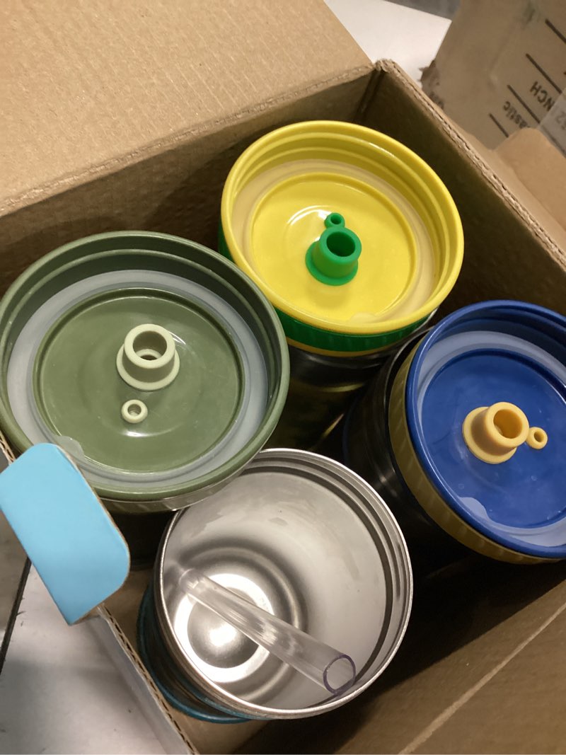 Condition photo showing As Is for Elk and Friends Stainless Steel Cups | Mason Jar 10oz | Kids & Toddler Cups with Silicone Sleeves & Silicone Straws with Stopper | Sippy cups, Spill proof cups for Kids, Smoothie Cups