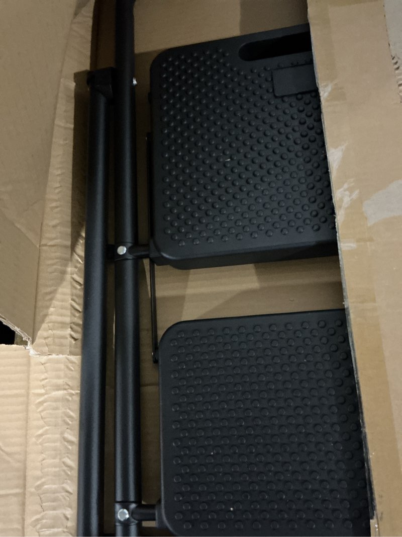 Condition photo showing Good Condition for step ladder, portable steel folding step stool with wide anti-slip pedal & convenient handgrip, sturdy steel ladder, 2-step, black black 2-step