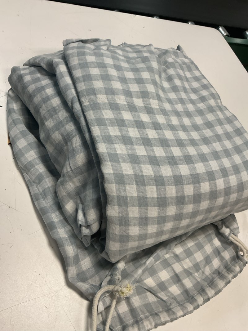 Condition photo showing Good Condition for quince european linen gingham duvet cover set, queen/ blue fog(4 pieces)