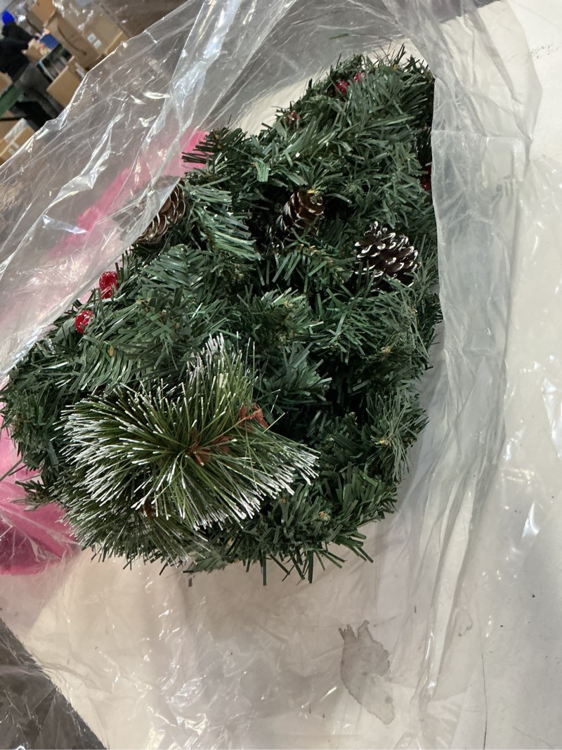 Condition photo showing As Is for 9FT Premium Christmas Garland with 50 LED Lights, 15 Pine Cones, 32 Red Berries & 260 Lush Branches | 8 Lighting Modes, Battery Operated with Timer | for Indoor Outdoor Stair Mantle Decor