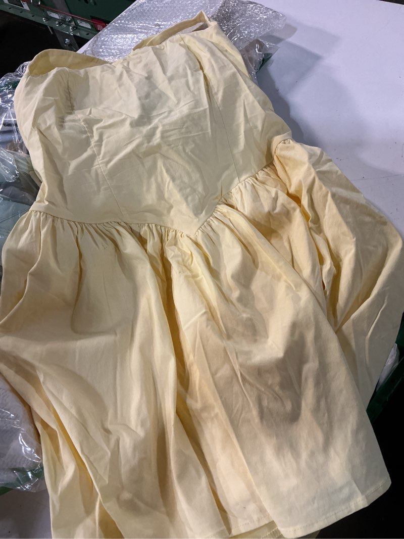 Condition photo showing Good Condition for parthea women's floral halter mini corset dress sleeveless a line flowy cute party graduation dress yellow 8-10