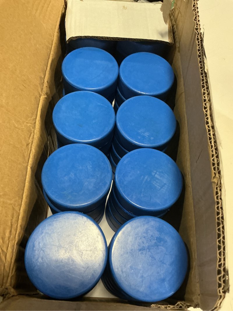 Condition photo showing Good Condition for tronx junior lightweight 4oz ice hockey pucks case of 50, mite blue durable vulcanized rubber ice hockey pucks, textured grip for better control, perfect for beginners, youth training skill