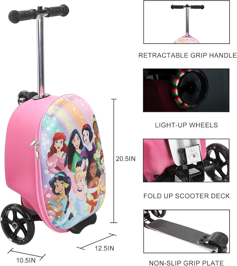 Disney Princesses Kids' 2-in-1 Suitcase (18") and Scooter Luggage