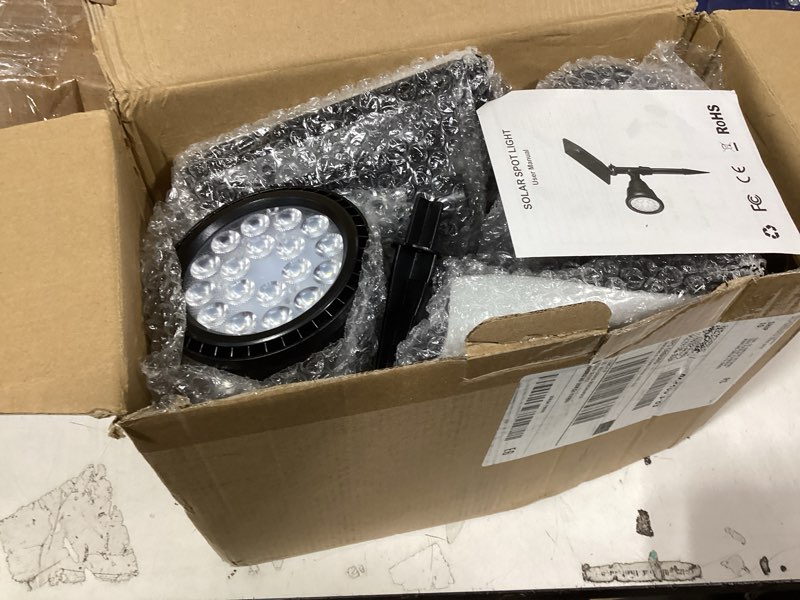 Condition photo showing Good Condition for solar spotlights, 18 led solar lights outdoor waterproof, 2 mode soft warm white landscape lighting auto on/off spot lights for flag pole garden yard tree driveway pool, 4 pack 4 pack warm white