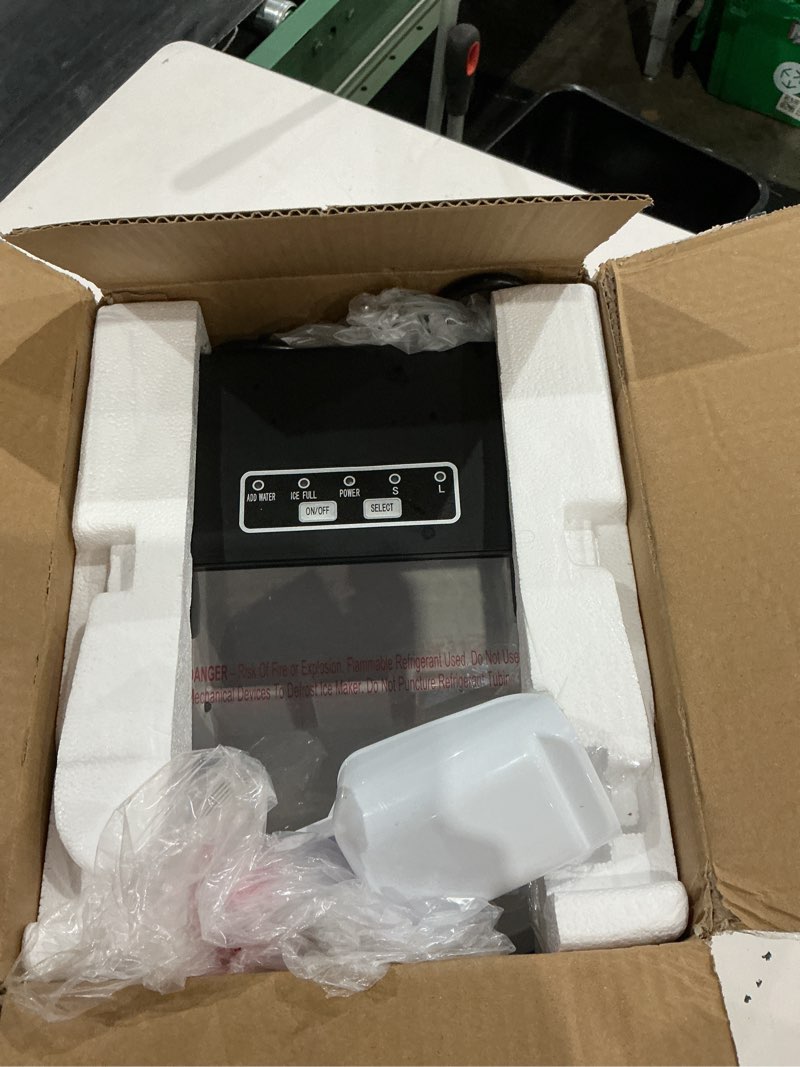 Condition photo showing Good Condition for countertop ice maker machine, 8 ice cubes in 6 mins, 26lb/day ice with 2 sizes- portable mini, energy saving & basket/scoop for home/party/travel/camping/bar,black dark black 26lbs/24h