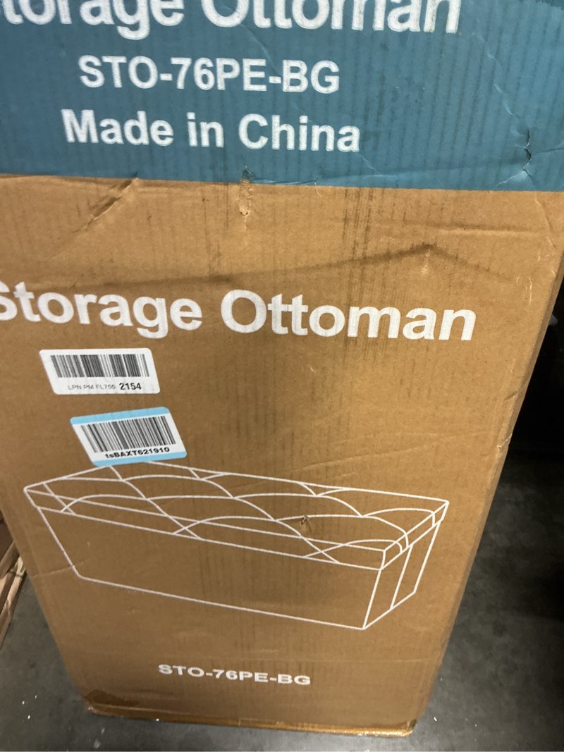 Condition photo showing New/Like New for gianna 30 inch folding ottoman with storage bench, bedside storage bench with linen top cover and cushion, footrest suitable for bedroom, living room, beige