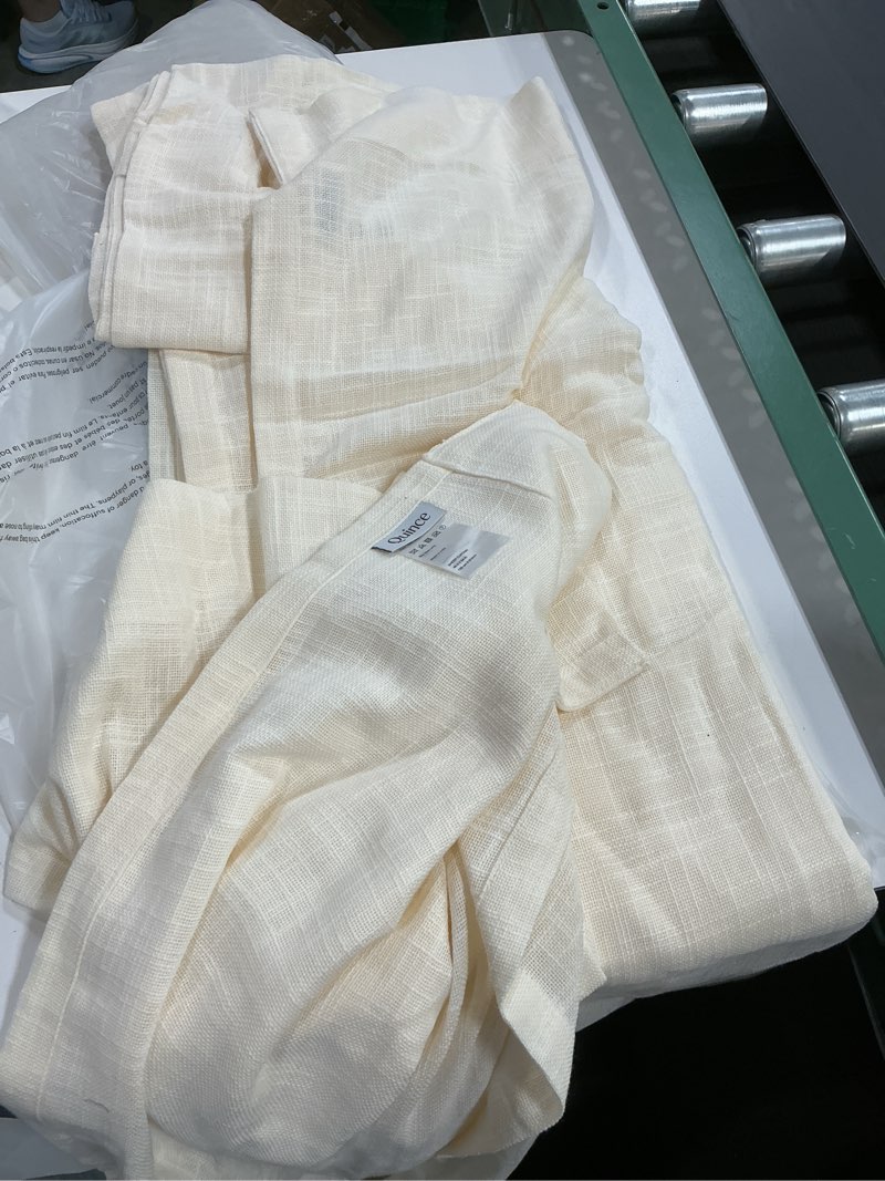 Condition photo showing As Is for quince piped edge cotton curtain sheer curtain 48 in x 84 