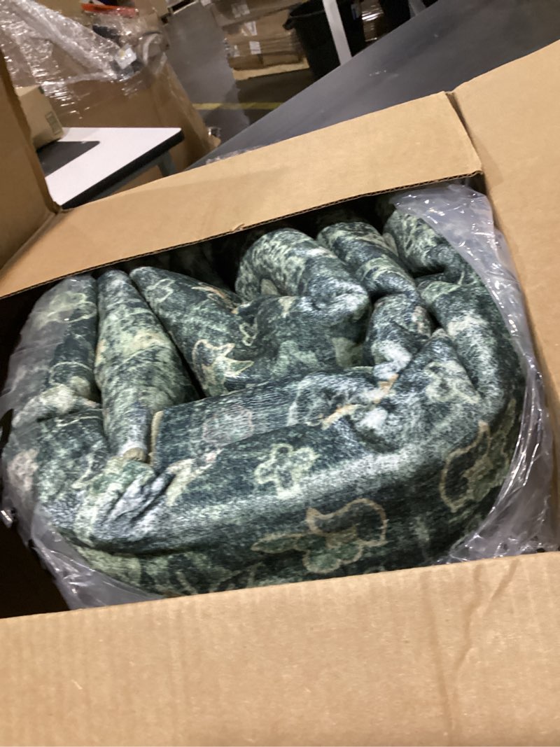 Condition photo showing As Is for livebox washable 8x10 area rug, large dark green rug for living room, soft vintage floral boho rug for bedroom, non-slip non-shedding ultra-thin area rug for dining room, home office, dark green 8' x 10' dark green