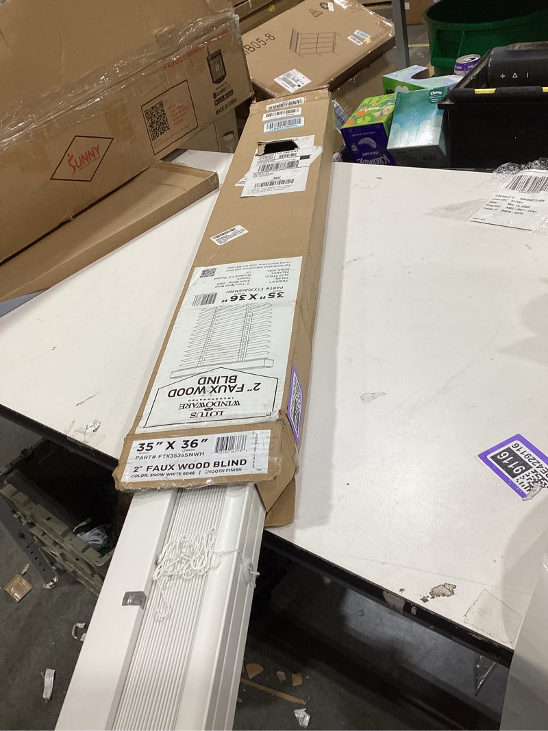 Condition photo showing Good Condition for LOTUS & WINDOWARE Cordless Faux Wood Blinds, 35" Wide x 36" Long, Smooth, Snow White, 2 Inch Horizontal Blinds – for Living Room, Bedroom, Interior Door Windows Snow White 35"W x 36"H