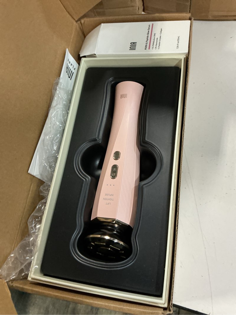 Condition photo showing As Is for inia flare 3-in-1 microcurrent facial device red light therapy for face | beauty device, face massager tool with heat & vibration, for puffiness & smoothing, for clear, radiant, for daily skincare crystal violet