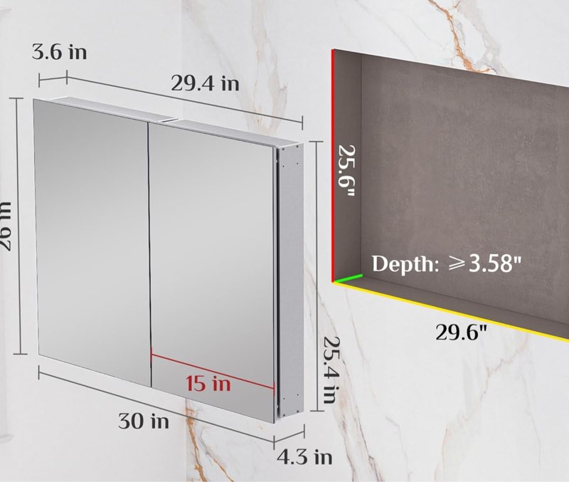 keonjinn 30 x 26 inch bathroom medicine cabinet with mirror, assembly required, combined double doors wall cabinets, flexiable ample storage, recessed or surface mount, soft closing