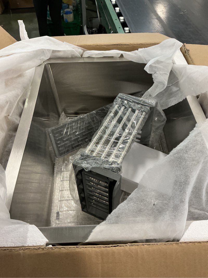 Condition photo showing Good Condition for Kitchen And Bar Sink, 20x16 Inch Stainless Steel Undermount Modern Single Bowl Small Kitchen And Bar Sink Combo-SS Grid,Silicon Mat,Drain Strainer Set Compatibility With Various Kitchen&Bar Style 20x16 Undermount Stainless