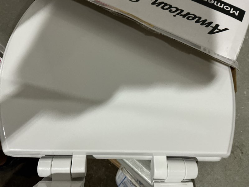 Condition photo showing As Is for american standard moments wood white elongated soft close toilet seat