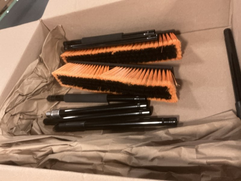 Condition photo showing Good Condition for PBHEPJ 18 Inchs Push Broom Outdoor Heavy Duty, Shop Broom with 60" Long Handle for Cleaning Outdoor or Indoor Tile, Garage, Shop, Deck, Concrete, Wood, Stone, Patio Floor, 2 Pack