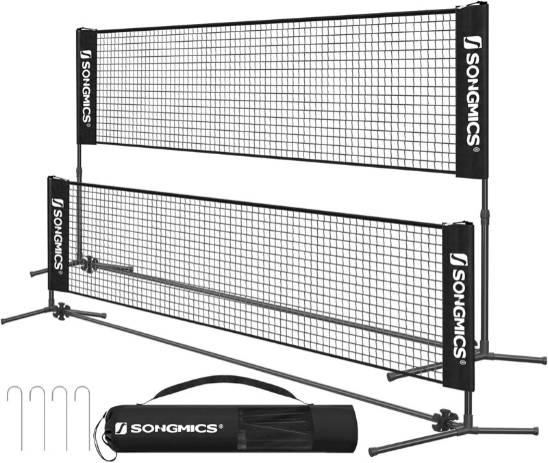 songmics badminton net, height adjustable volleyball net, pickleball net for junior tennis, kids, indoor outdoor court, foldable nylon