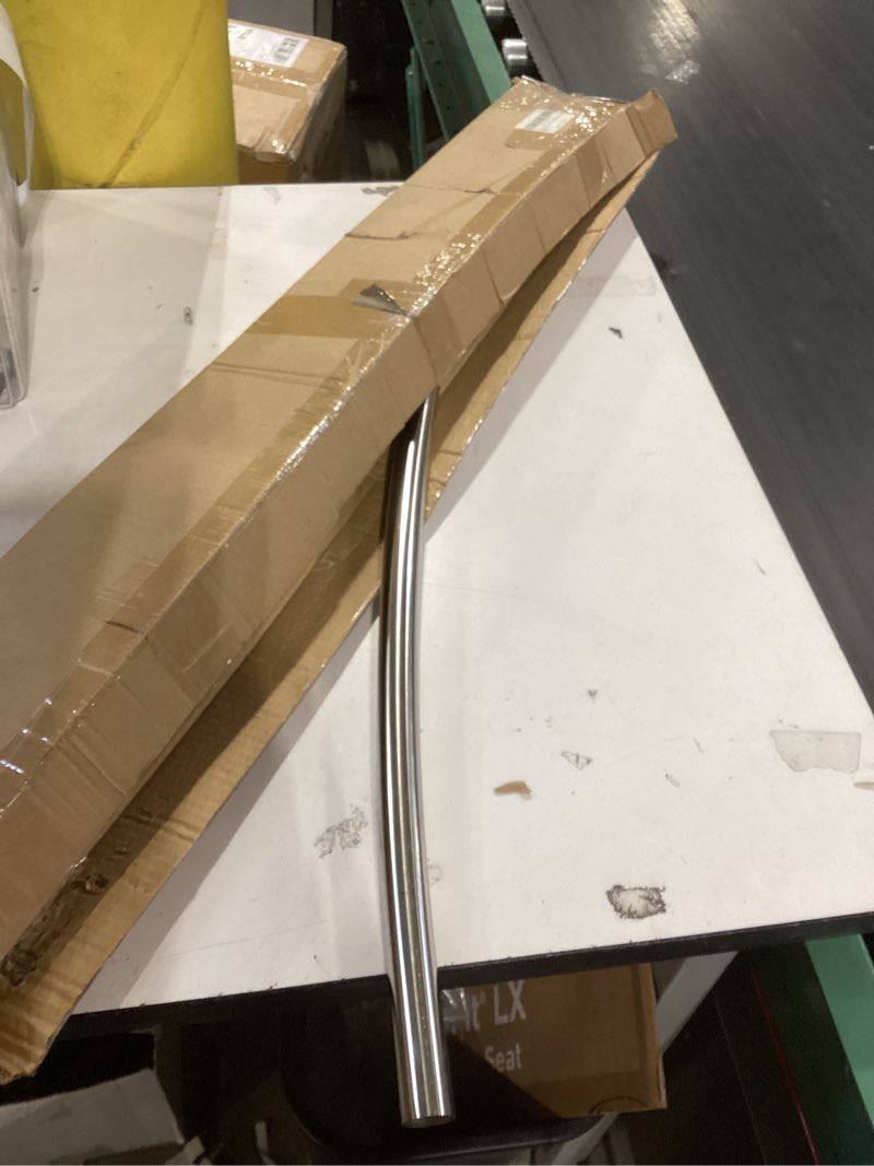 Condition photo showing As Is for adjustable curved shower rod, 42-72 inches extra wide shower curtain rod, rust proof, premium stainless steel, curved shower curtain rod for bathroom, need to drill, silver silver 42-72 inches