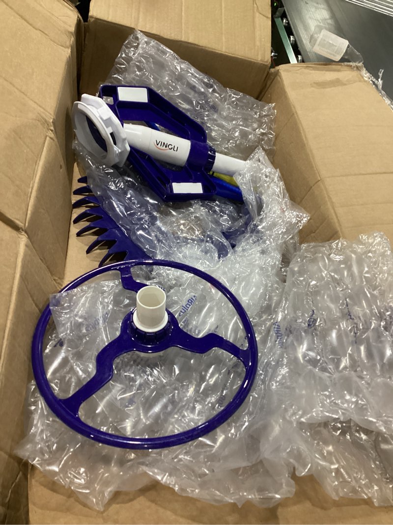 Condition photo showing As Is for Missing hoses!!! VINGLI Pool Vacuum Above Ground Indoor Outdoor Automatic Swimming Pool Cleaner Sweep Sweeper with 33FT Hoses (Nave Blue)