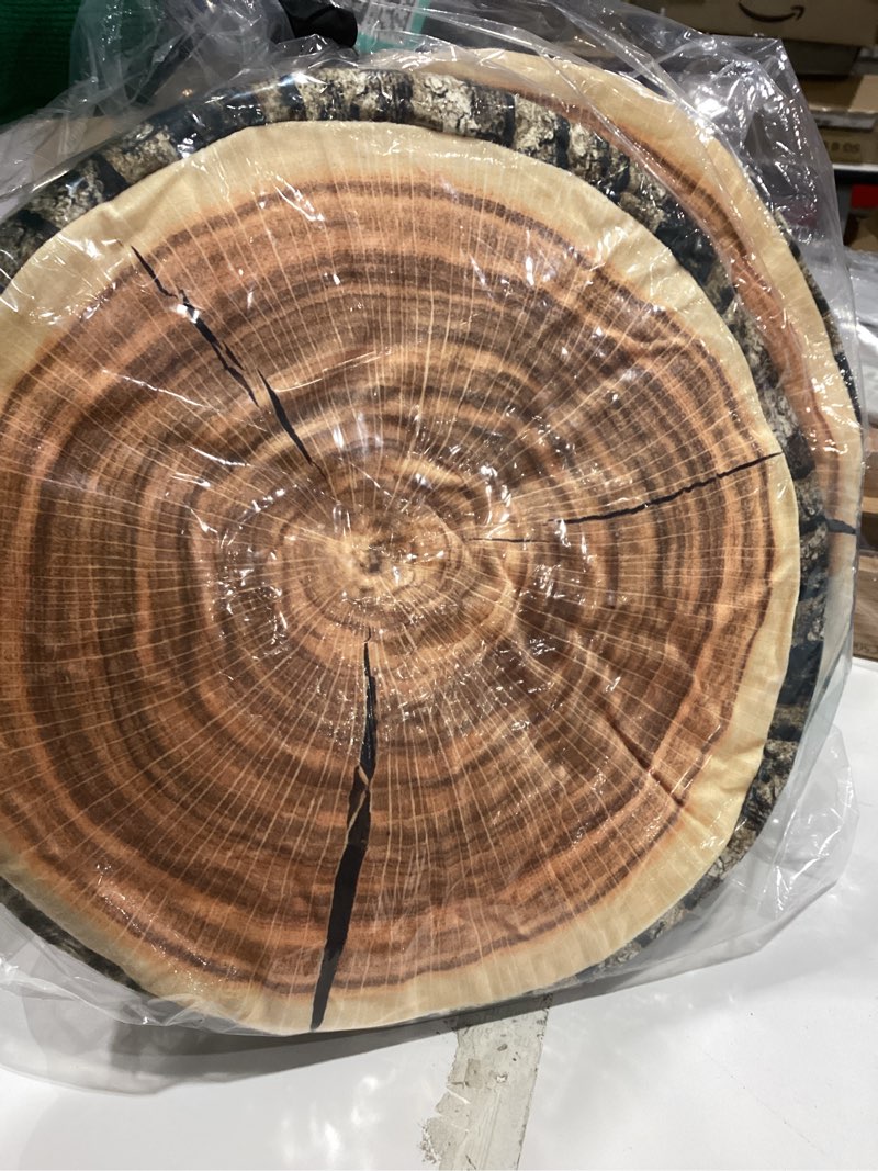 Condition photo showing New/Like New for HYSEAS Decorative Round Throw Pillow, 3D Digital Print Comfortable Kids Funny Cute Wood Log Pillow Circle Seating Floor Cushion for Home, Couch, Sofa, Bedroom, Living Room Decor, Stump, 2 Pack Stump-2 Pack 14 x 2.75 Inch