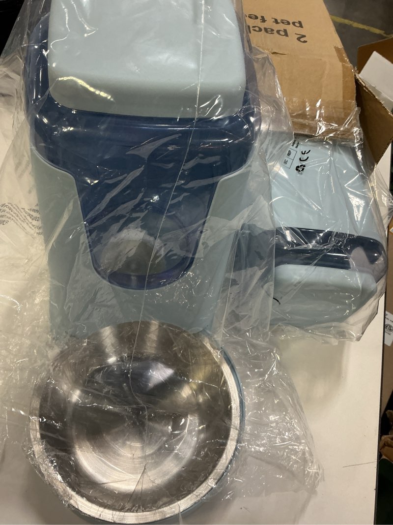 Condition photo showing Good Condition for HWONMTE Portable Automatic Cat Feeder and Water Dispenser with Stainless Steel Bowl Dog Gravity Food Feeder and Waterer for Small Medium Pets Puppy Kitten 1 Gallon x 2 (Sapphire Blue)