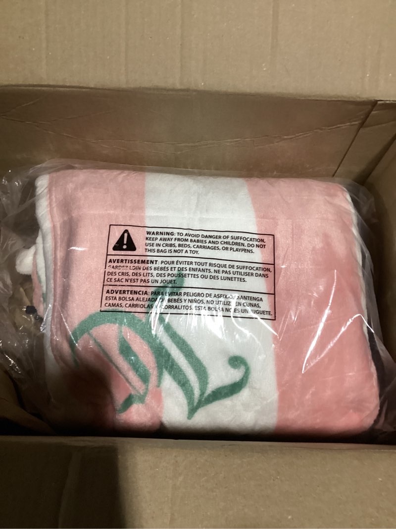 Condition photo showing Good Condition for Juicy Couture Cabana Plush Pink Striped 66"X90" Fuzzy Twin/Twin XL Bed Blanket - Luxurious Microfibe