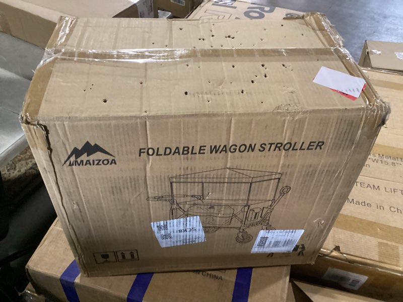 Condition photo showing New/Like New for 4 seater foldable wagon stroller & cargo,with 5-point harnesses,adjustable push/pull handle, removable sun canopy, one-step locking design, suitable for family travel, 4 children ride, gift