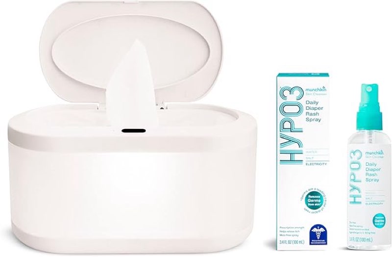 Munchkin® Touch Free Baby Wipe Warmer with Nightlight & Motion Sensor and HYP03™ Daily Diaper Rash Spray with Hypochlorous