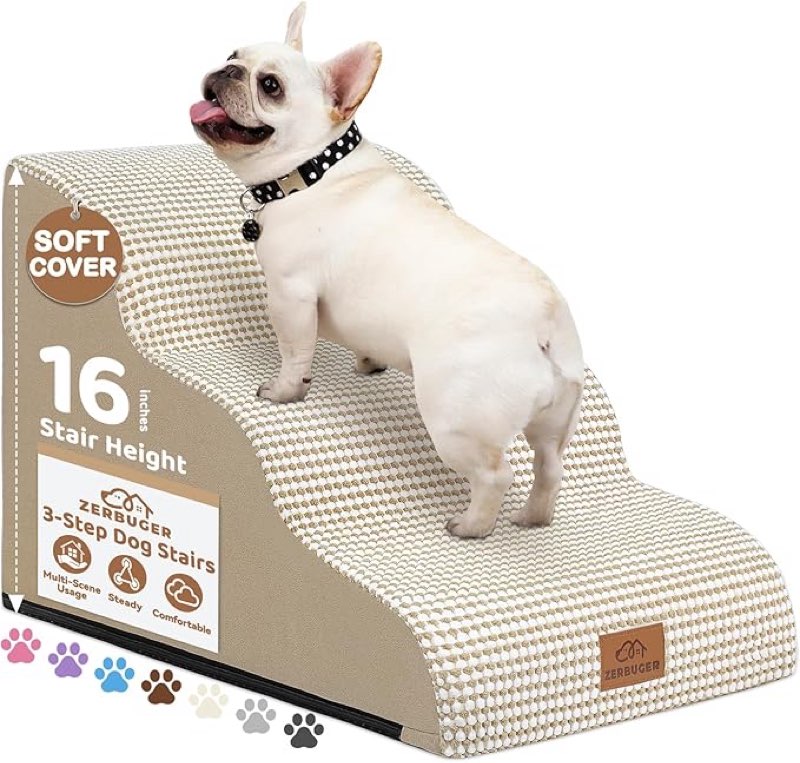 Zerbuger Dog Ramp and Stair for Bed 16" H-20 H,3-Step Cat Stair for Sofa and Chair,4-Step Dog Ramp f