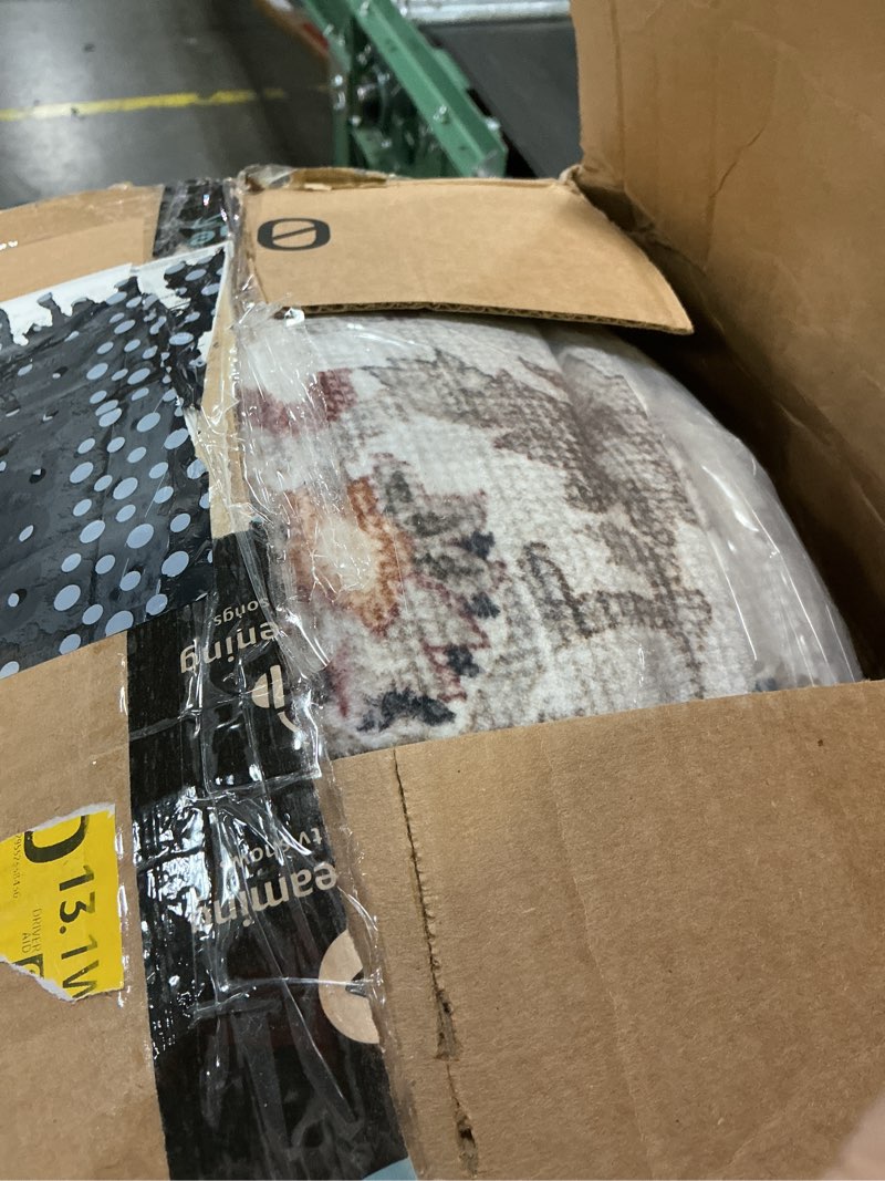 Condition photo showing New/Like New for washable 9x12 area rugs for living room, boho non-slip vintage distress lager rugs for bedroom dining room nursery office, 0.3" neutral oriental throw thin carpet, cream/blue/orange/multi cream/blue/orange/multi 9x12