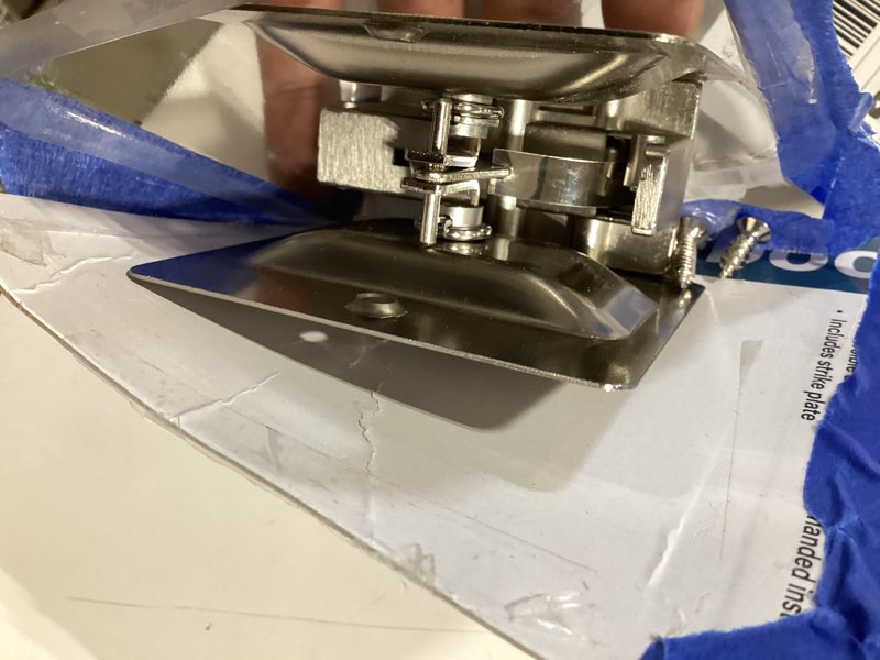Condition photo showing Good Condition for m-d 1.375-in satin nickel lockable pocket door pull