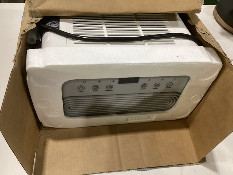 Condition photo showing As Is for 2500 sq.ft dehumidifier for basement with drain hose, semkap 32 pints dehumidifiers for home, large room, bathroom, bedroom, low noise with smart compressor, intelligent humidity control, 24hr timer white