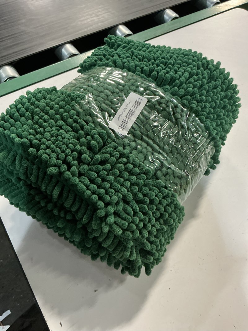 Condition photo showing As Is for Muddy Mat® | Super Absorbent Door Mat Indoor, Microfiber Quick Dry Chenille Entryway Rug, Non-Slip Front Door Mat, Indoor Mats for Entryway, Machine Washable Pet Rug, Dark Green Large 35"X24" Dark Green 24" x 35"