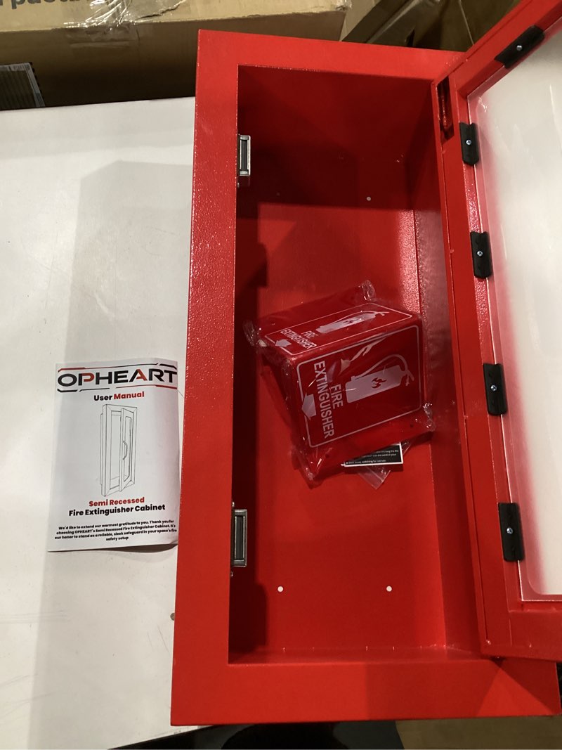 Condition photo showing Good Condition for semi recessed fire extinguisher cabinet|st12 steel fire extinguishers box with lock|red fire extinguisher mount with clear acrylic window for 5-10 lb extinguishers(extinguisher not included) red knob