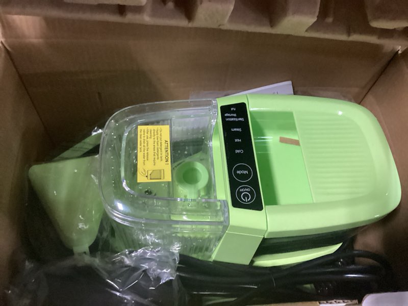 Condition photo showing As Is for aaobosi portable carpet cleaner machine, 17kpa upholstery steam cleaner with smart voice prompting, self-cleaning, 4 tools for pets, car, couch and stairs- c688, green