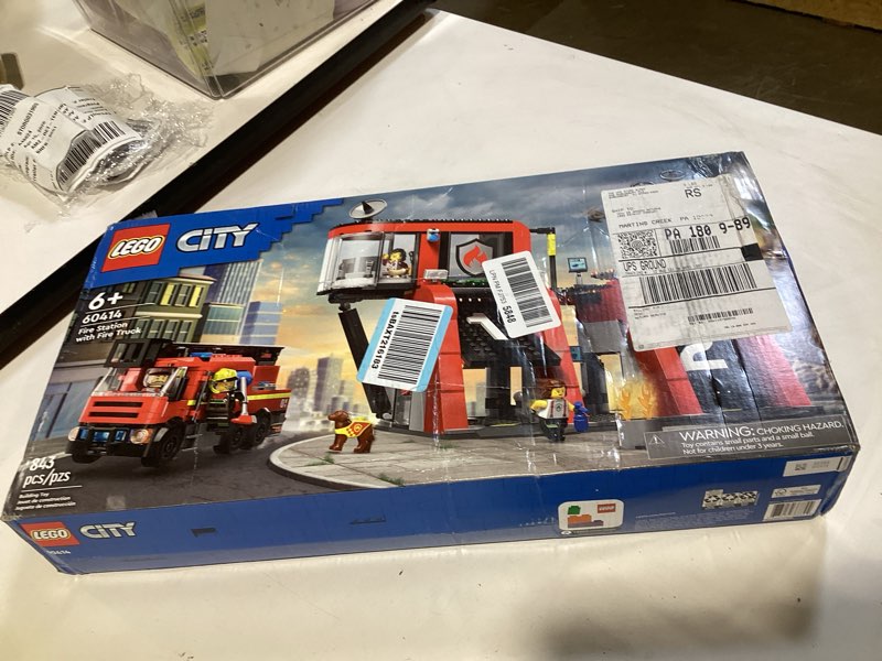 Condition photo showing New/Like New for lego city fire station with fire truck toy - kids toy building sets with 2 fire truck attachments - gifts for boys & girls ages 6+ - pretend play set with 5 minifigures - 60414