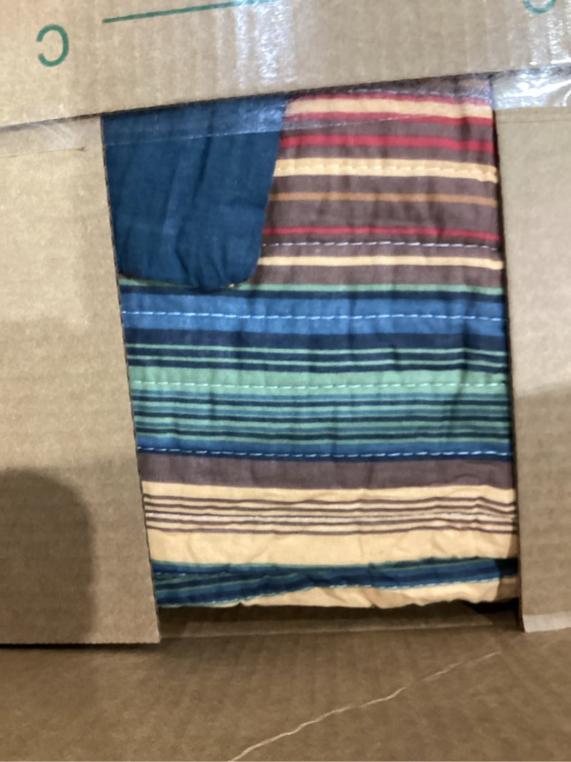Condition photo showing Good Condition for Chezmoi Collection Avery 3-Piece Multi-Color Striped 100% Washed Cotton Quilt Set Queen Size Queen Multicolor