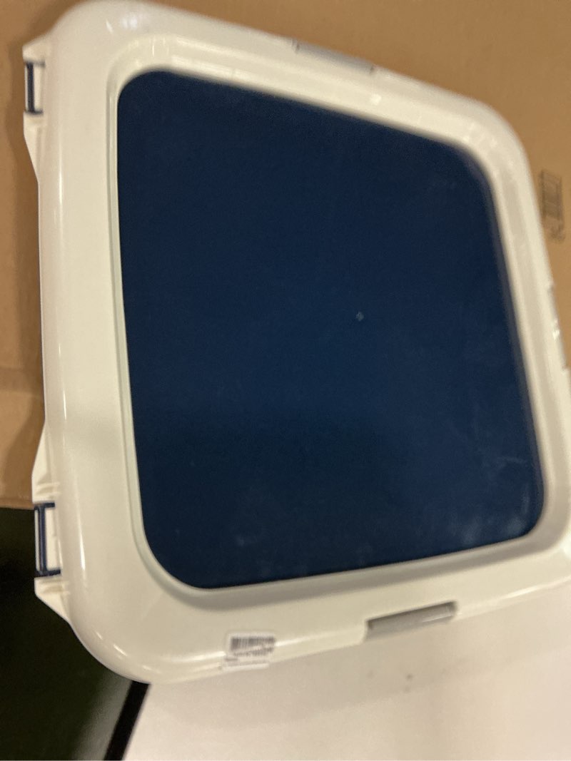 Condition photo showing Good Condition for IRIS USA Pee Pad Holder - For Potty Training Regular Sized Dog & Puppy Pee Pads, Secured Latches, Non-Skid Feet, Leak Protection, Fits 22"x22" Pad or Larger, Square, Navy 22" x 22" Navy