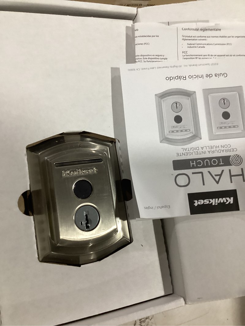 Condition photo showing As Is for halo touch satin nickel traditional fingerprint wifi electronic smart lock deadbolt featuring smartkey security