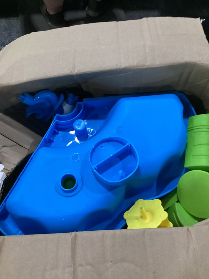 Condition photo showing Good Condition for kids flower water sand table for toddlers - 2-tier outdoor water sand play table toys for boys girls, summer splash activity sensory table party birthday gift for kids 3-5 6-12(blue)