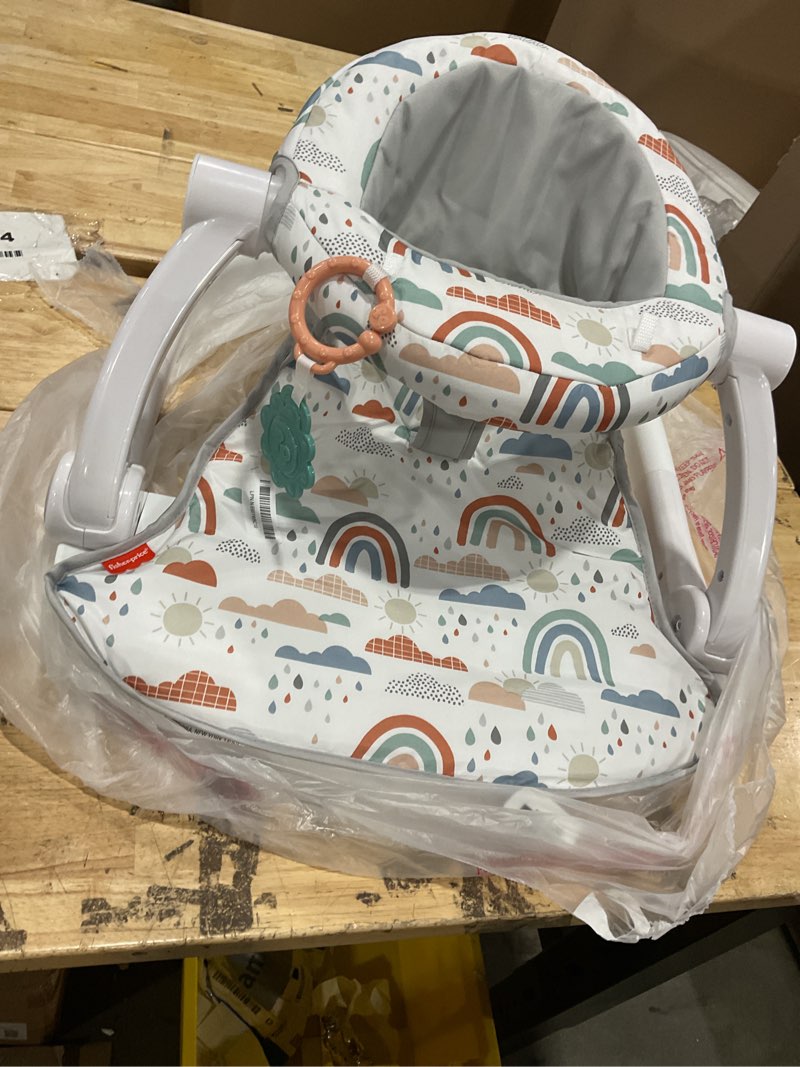 Condition photo showing Good Condition for fisher-price portable baby chair sit-me-up floor seat with developmental toys & machine washable seat pad, rainbow showers 1 count rainbow showers