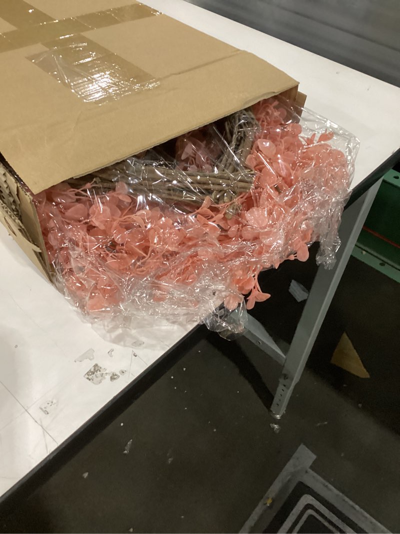 Condition photo showing New/Like New for Aneco Valentine’s Day Heart Wreath 18 Inch Pink Artificial Floral Wreath with Ribbon Door Wall Window Hanging Decor for Wedding Anniversary Holiday Pink 18 Inch