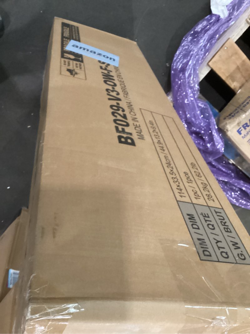 Condition photo showing As Is for Seventable Bed Frame Full Size with Charging Station, LED Bed with Upholstered Storage Headboard, Metal Platform Bed with Under Bed Storage, No Box Spring Needed, Noise Free, Easy Assembly, White White Full No Drawer