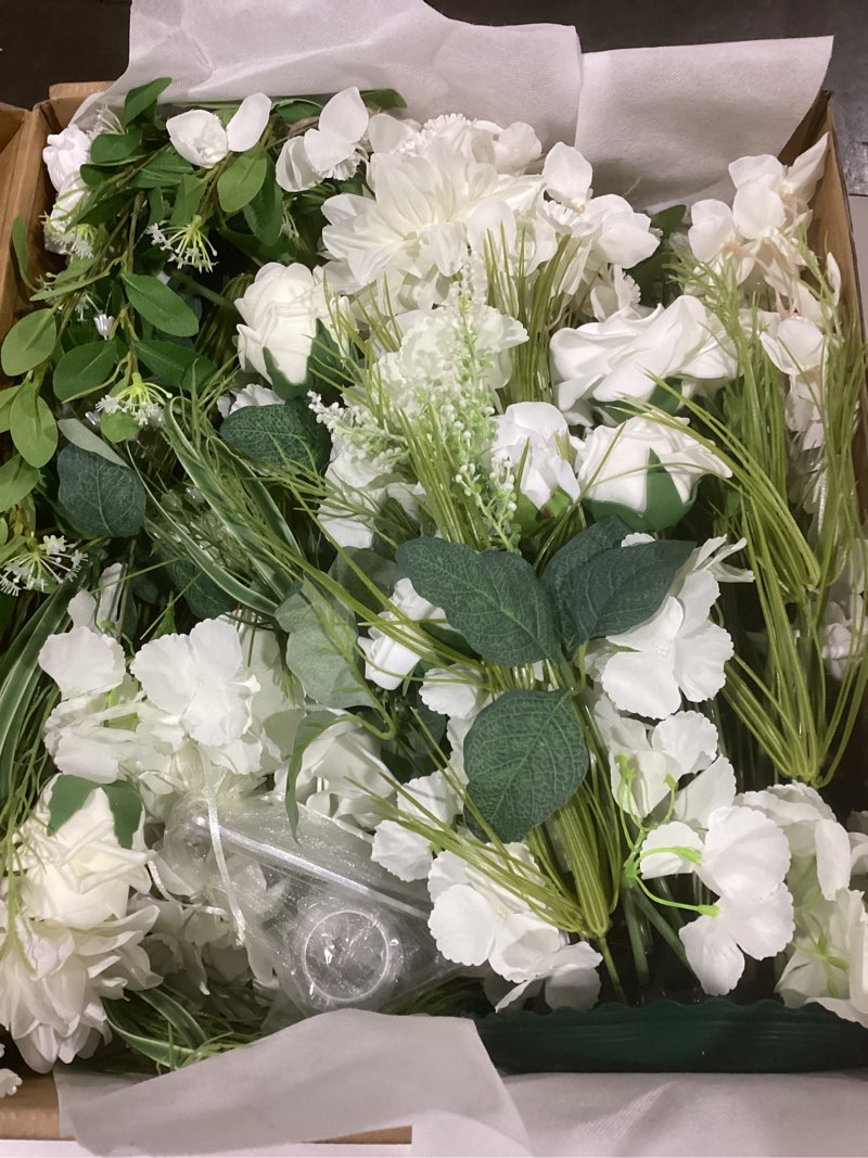 Condition photo showing Good Condition for Ling's moment 41.0" Tall Free-Standing Wedding Aisle Artificial Flowers for Ceremony Decor, 2PCS White Walkway Floral Chair Markers, Faux Rose Altar Arch Arrangement Spring Decorations Outdoor Wht-white & Lily & Olive 41" Tall x 22" Cross