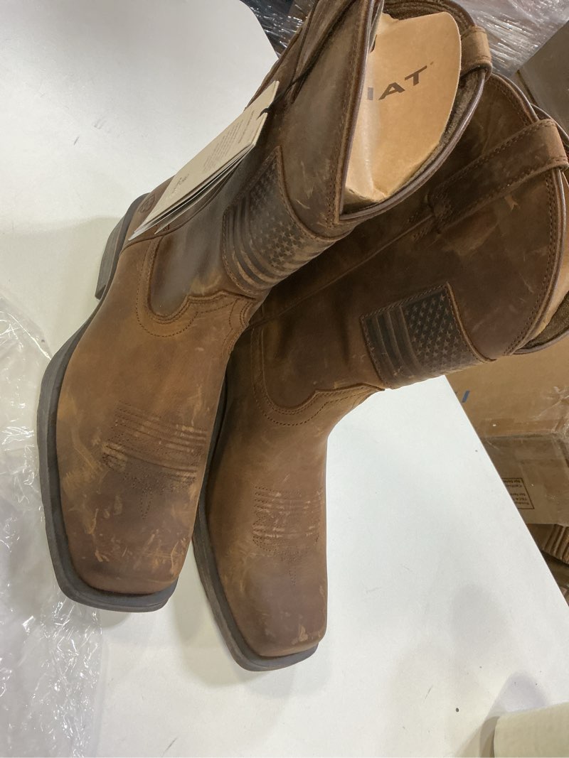 Condition photo showing New/Like New for Ariat mens Rambler Patriot Western Boot 9.5 Medium Distressed Brown
