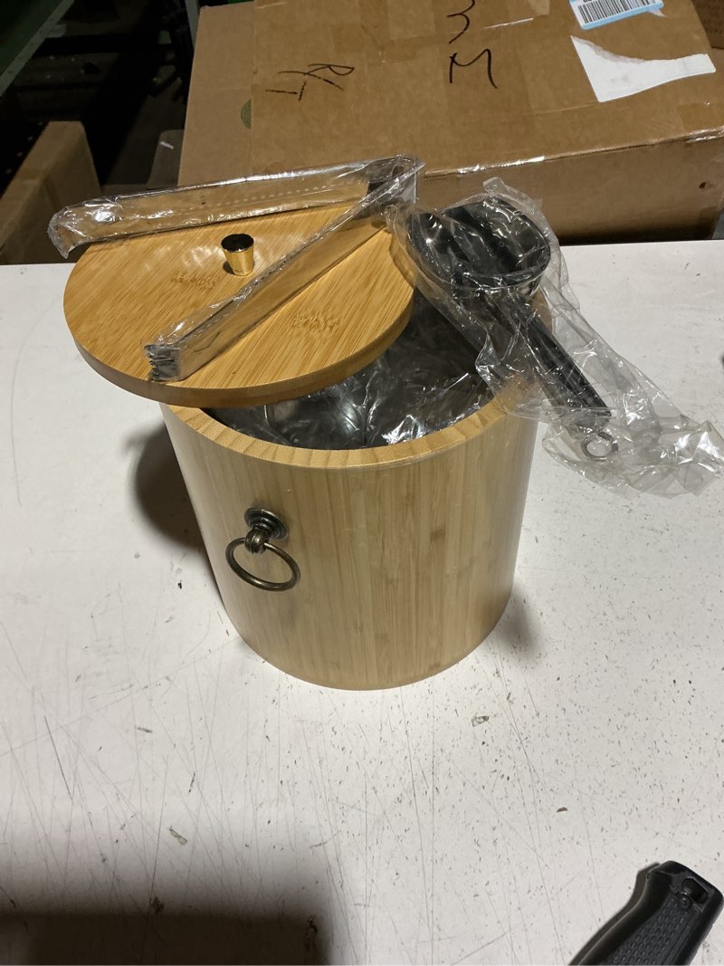 Condition photo showing Good Condition for honeydak 3l bamboo ice bucket with stainless steel interior, insulated ice bucket with lid & handles, includes scoop & tongs, for champagne, wine, cocktails, parties, bars, home, outdoor