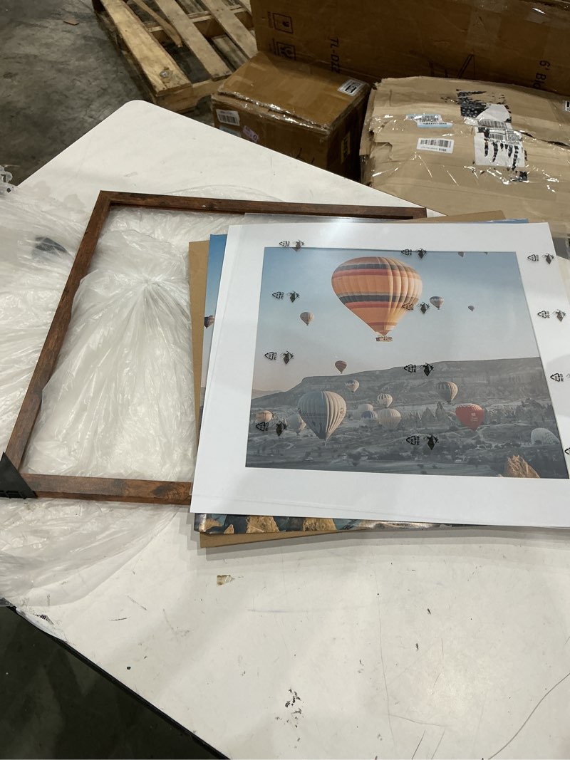 Condition photo showing As Is for wood 18x18 picture frame with 14x14 mat deep brown, display 14x14 with mat or 18x18 without mat, wood 18 by 18 photo frame, 18 x 18 frame for wall hanging display, deep brown 1 18x18 inch