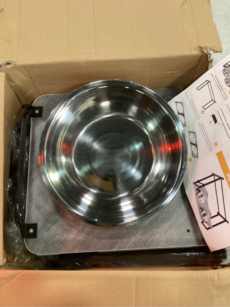 Condition photo showing Good Condition for elevated dog bowls for extra large dogs, 4 height adjustable tilted raised dog bowl stand with 2 stainless steel 150 oz bowls, 16.1" tall dogs bowl stand feeder for giant breed