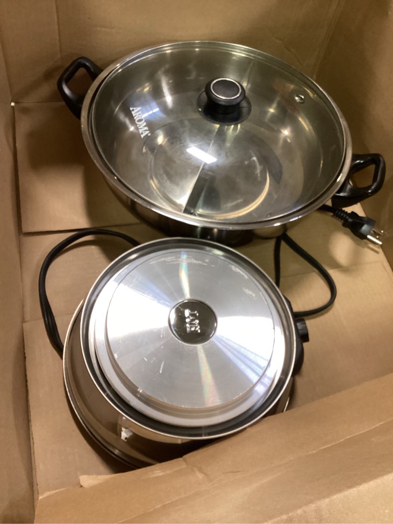 Condition photo showing Good Condition for Aroma Housewares ASP-610 Dual-Sided Shabu Hot Pot, 5Qt, Stainless Steel Aroma Housewares 3 Uncooked/6 Cups Cooked Rice Cooker, Steamer, Multicooker, 2-6 cups, Black